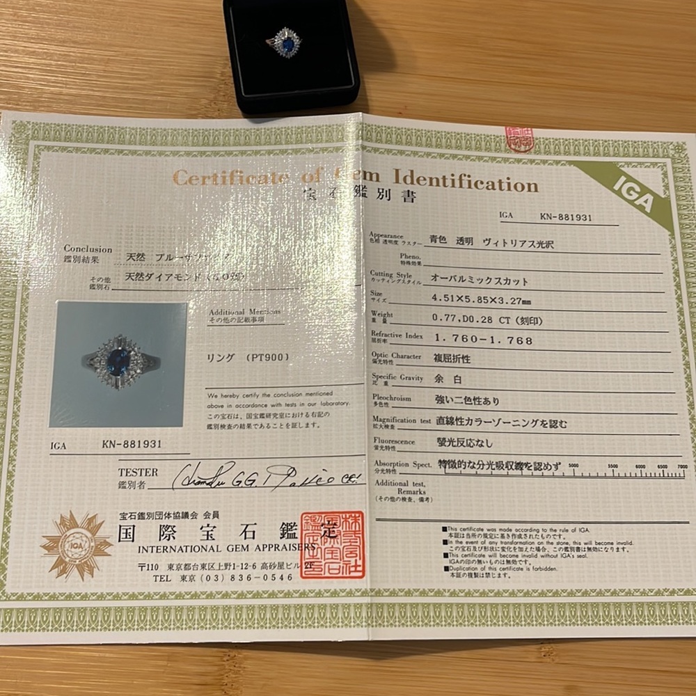 Hallmarked Pt900 natural Sapphire & natural Diamond ring with certificate size 5 - Picture 11 of 14